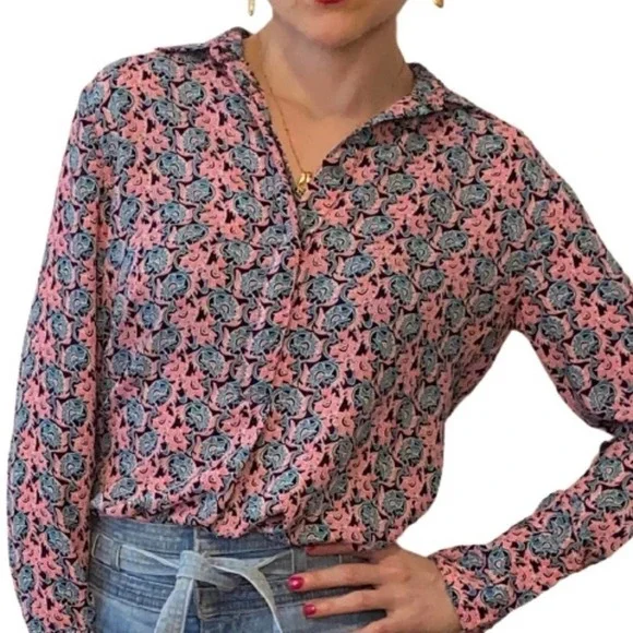 Banana Republic Pink Green Floral Button Up Shirt XS - Picture 1 of 9